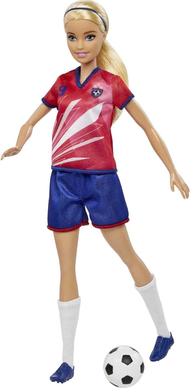 Barbie footballeuse n° 9 avec balle de foot et queue de cheval blonde – Image 2