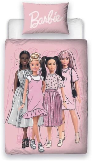 Parure de lit Barbie réversible rose avec taie assortie