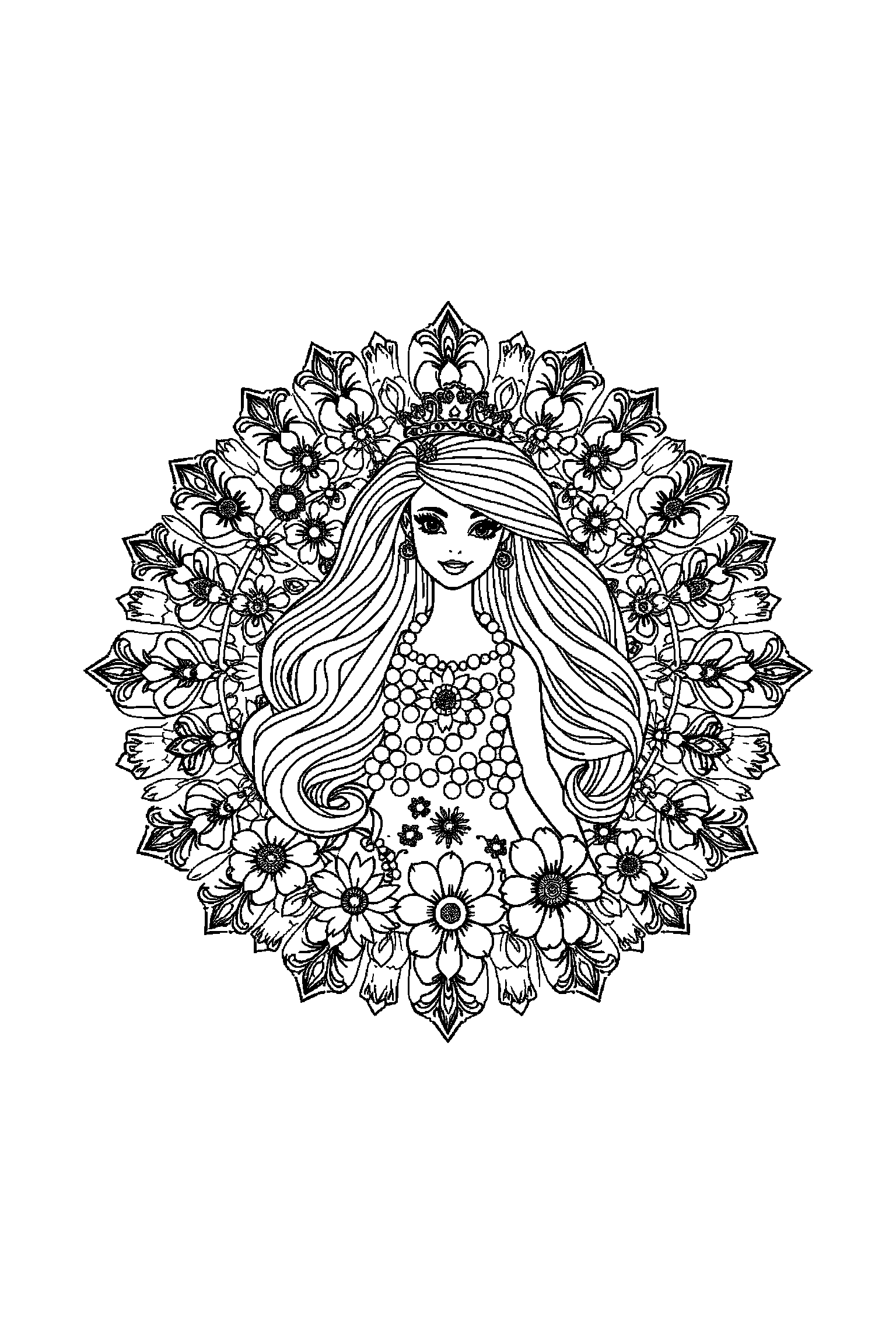Coloriage Barbie gratuit à imprimer - grand coloriage détaillé de Barbie styliste avec perles Coloriage Barbie gratuit à imprimer : grand coloriage détaillé de Barbie styliste avec perles