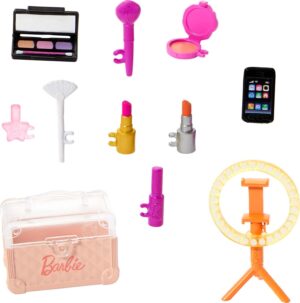Set Barbie tutoriel maquillage avec 12 accessoires et anneau lumineux