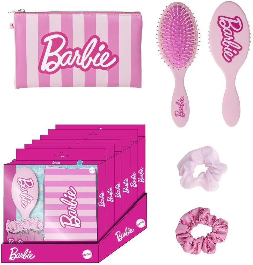 Set beauté Barbie rose avec brosse, 2 couettes et trousse