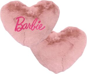Coussin cœur Barbie rose texture velours