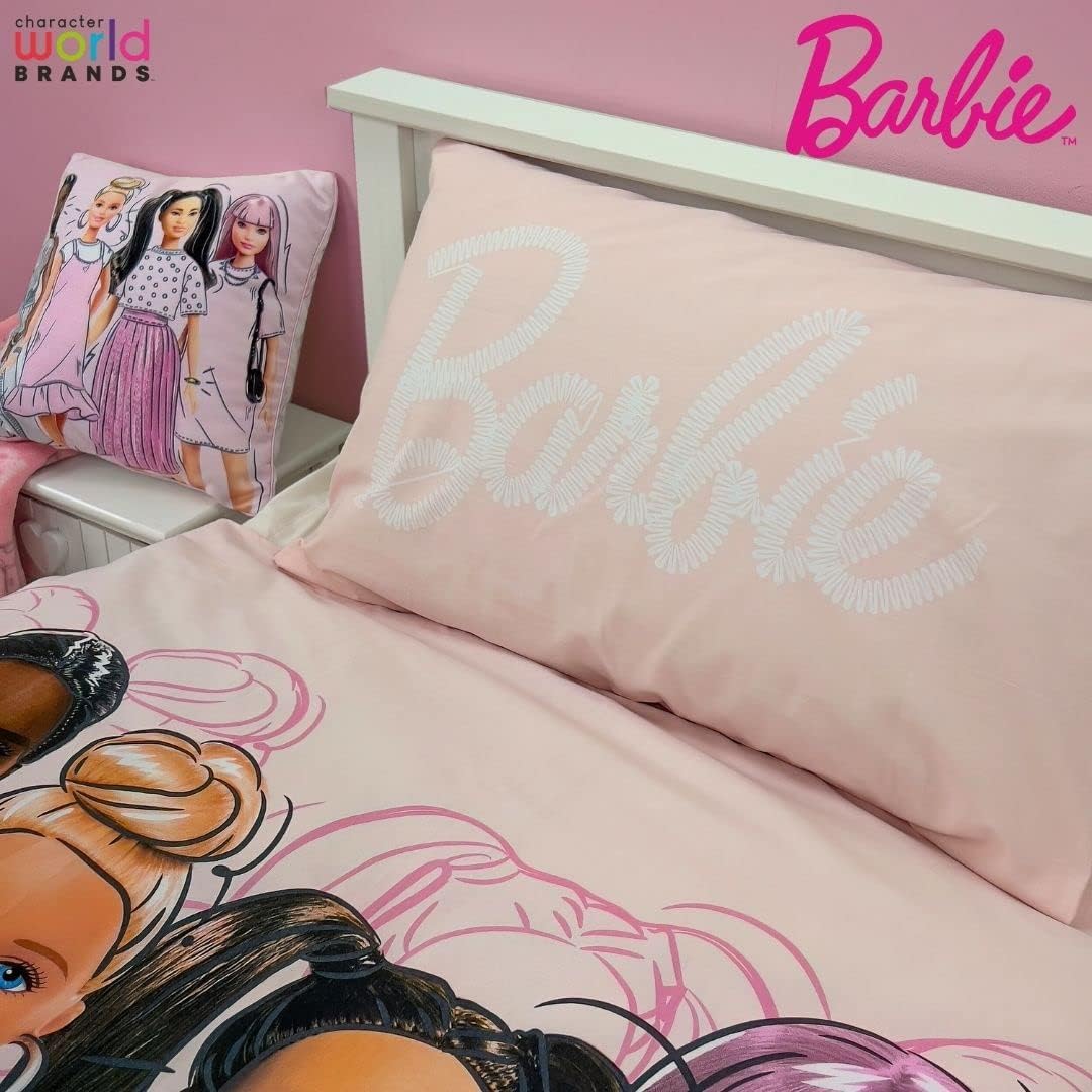Parure de lit Barbie réversible rose avec taie assortie – Image 6