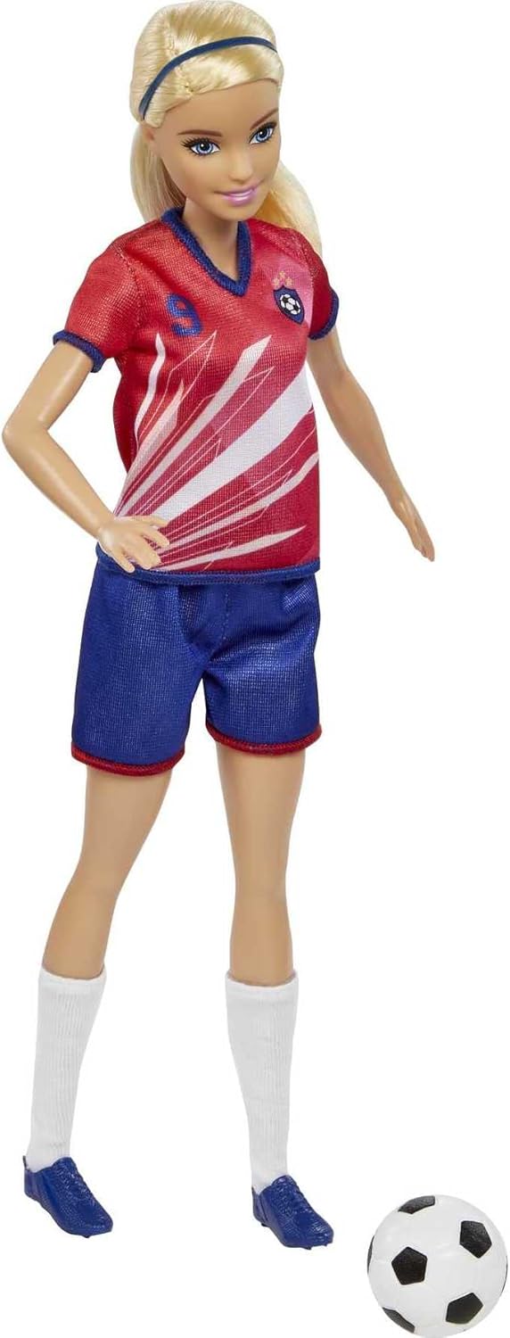 Barbie footballeuse n° 9 avec balle de foot et queue de cheval blonde – Image 3