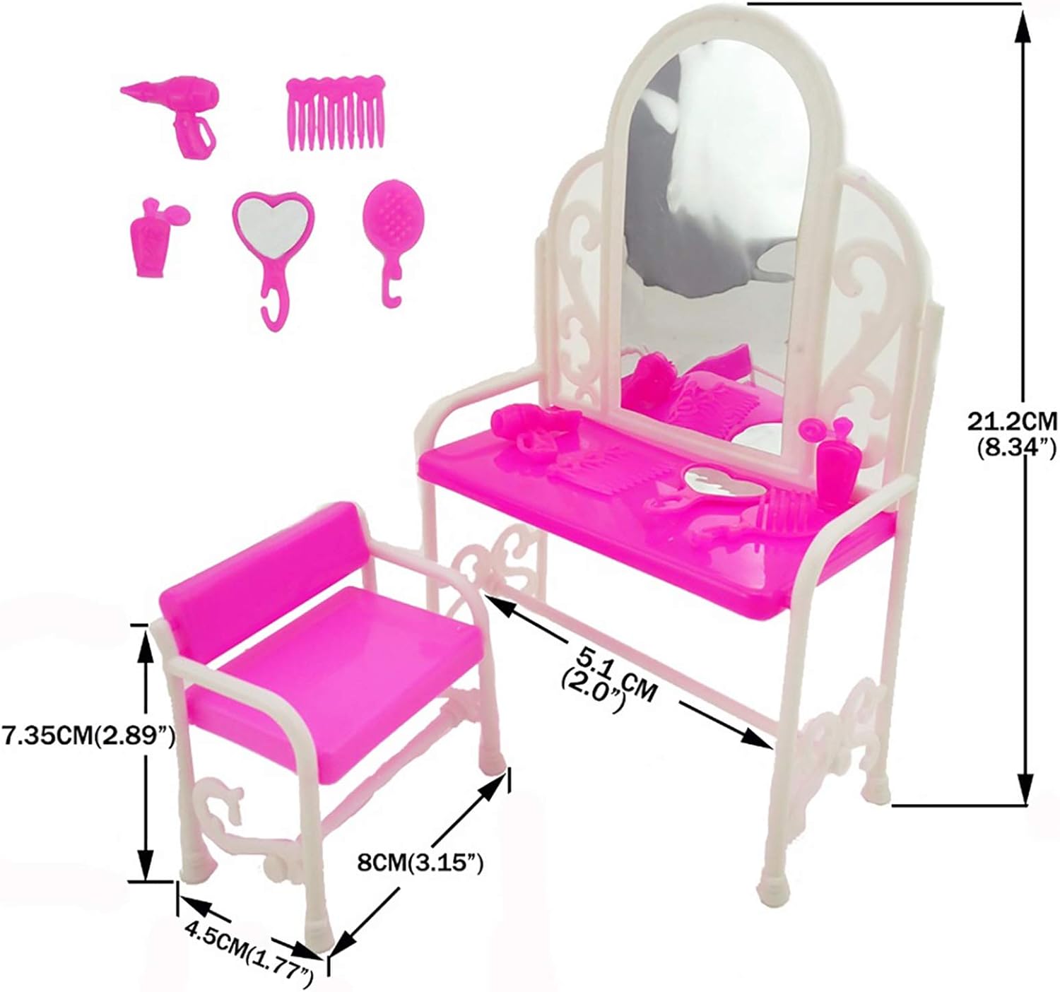 Barbie - ensemble 8 pièces de meubles de princesse avec lit, canapé, commode et cintres – Image 5