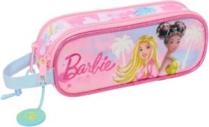 Trousse double Barbie Painterly Safta rose et bleu ciel 21 x 6 x 8 cm