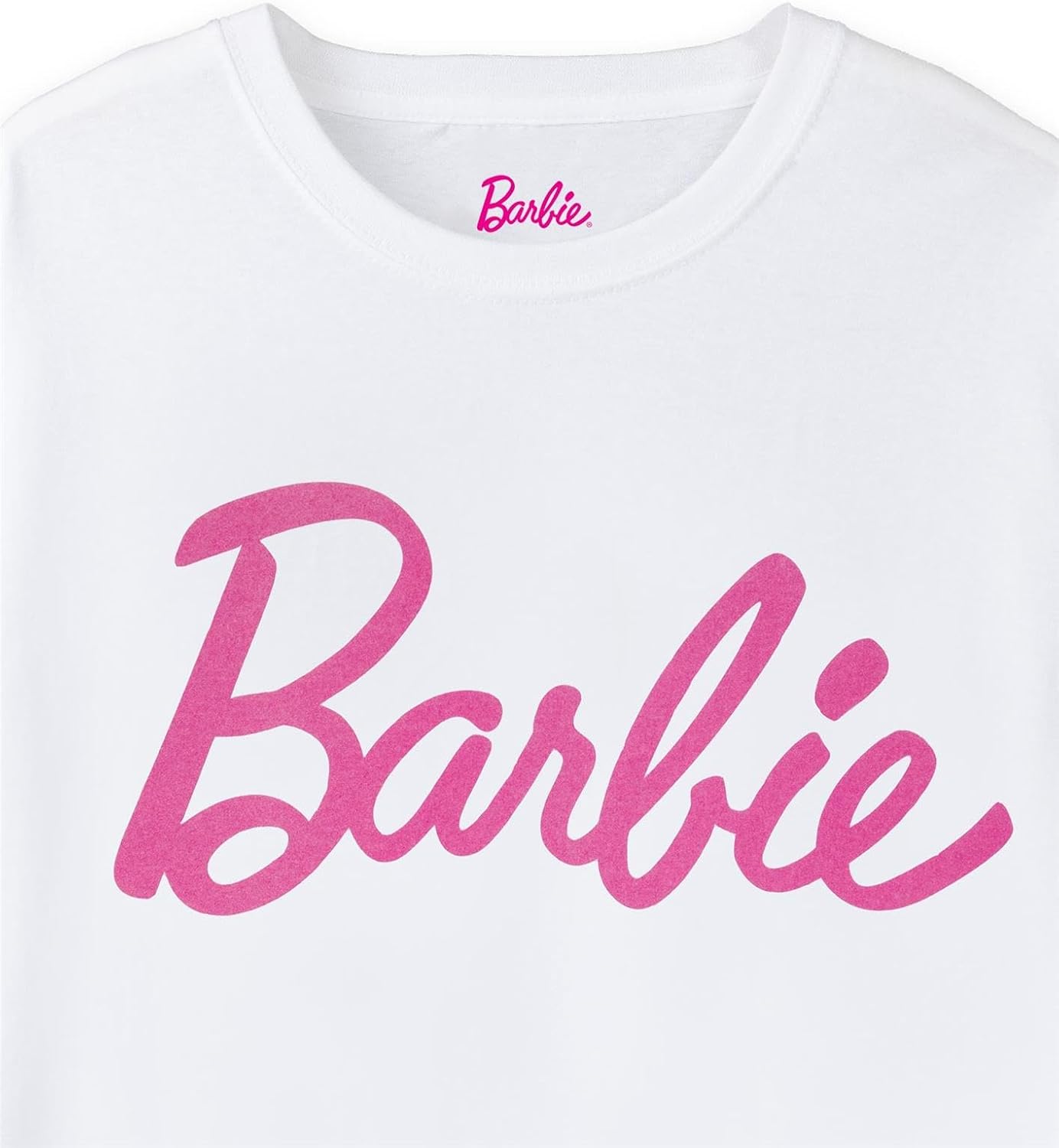 Tee shirt Barbie blanc à manches courtes avec logo rose pour femme – Image 4