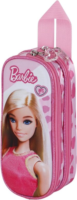 Trousse Barbie 3D rose à double compartiment, 22 x 9,5 cm