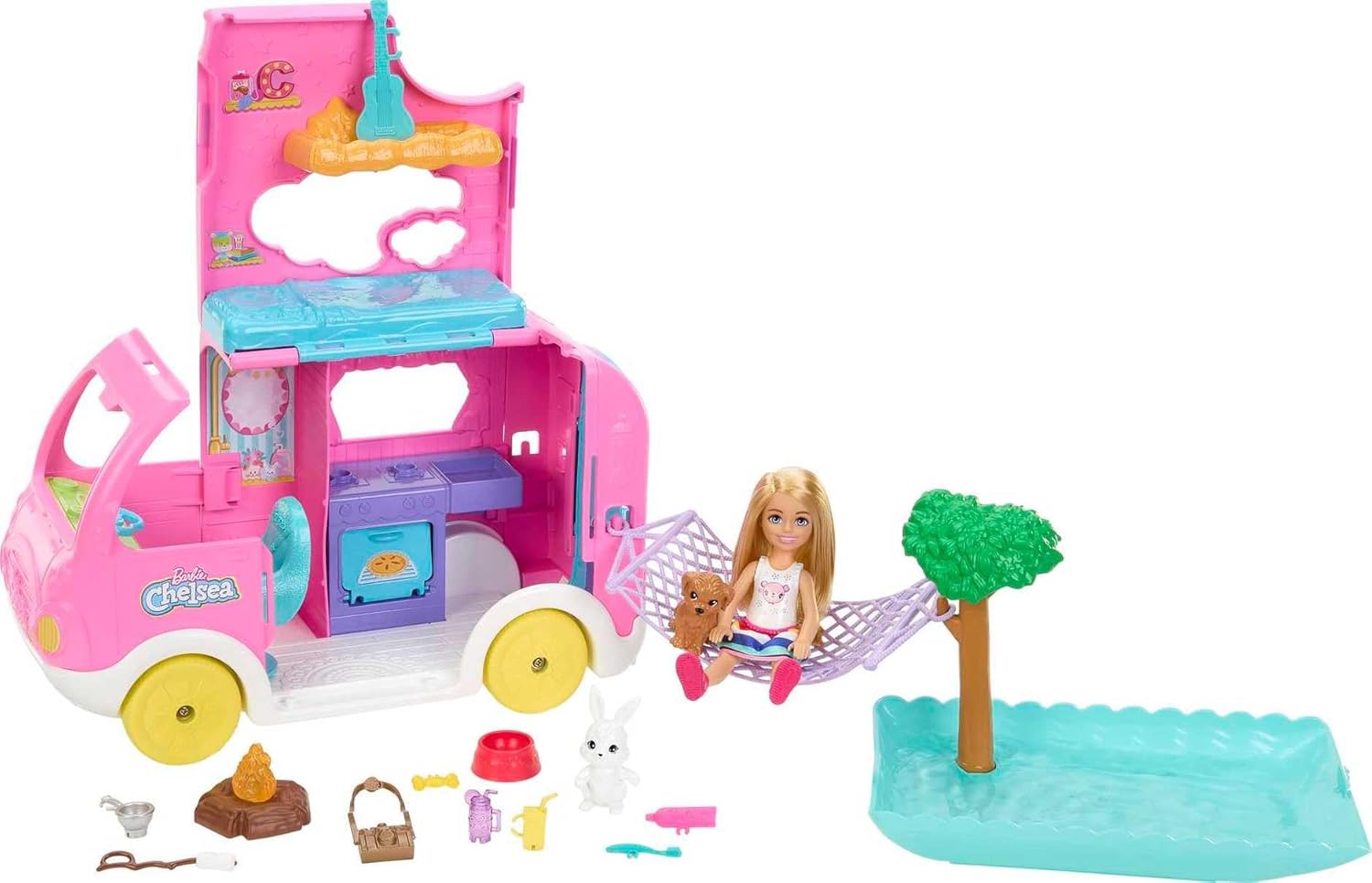 Camping-car Barbie Chelsea 2-en-1 avec 15 accessoires