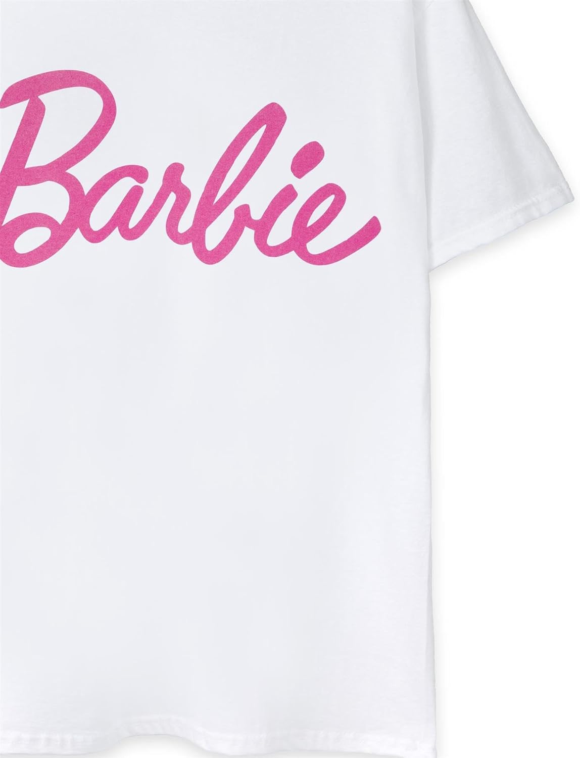 Tee shirt Barbie blanc à manches courtes avec logo rose pour femme – Image 5