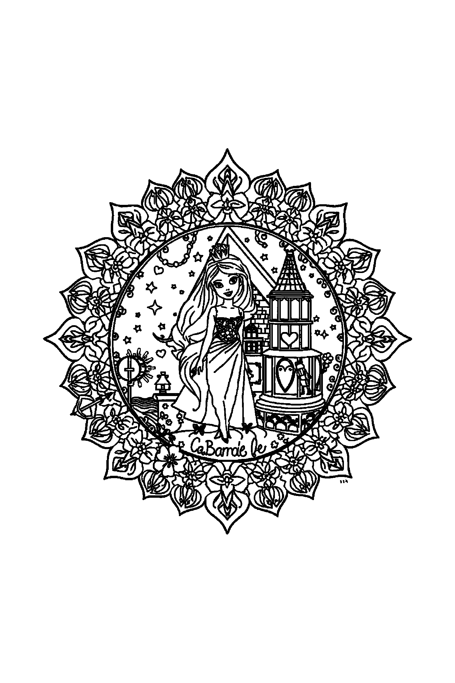 Coloriage Barbie gratuit à imprimer - une poupée mannequin au centre avec scène détaillée de une maison de rêve Coloriage Barbie gratuit à imprimer : une poupée mannequin au centre avec scène détaillée de une maison de rêve