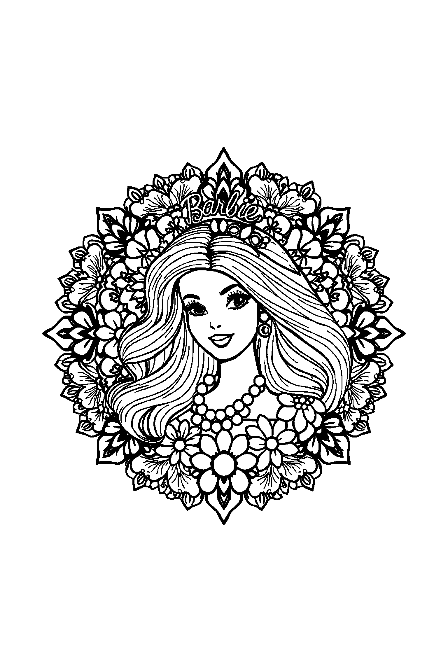 Coloriage Barbie gratuit à imprimer - grand coloriage détaillé de Barbie styliste avec perles Coloriage Barbie gratuit à imprimer : grand coloriage détaillé de Barbie styliste avec perles