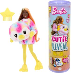 Barbie Cutie Reveal poupée manchot tie-dye en peluche, 10 surprises