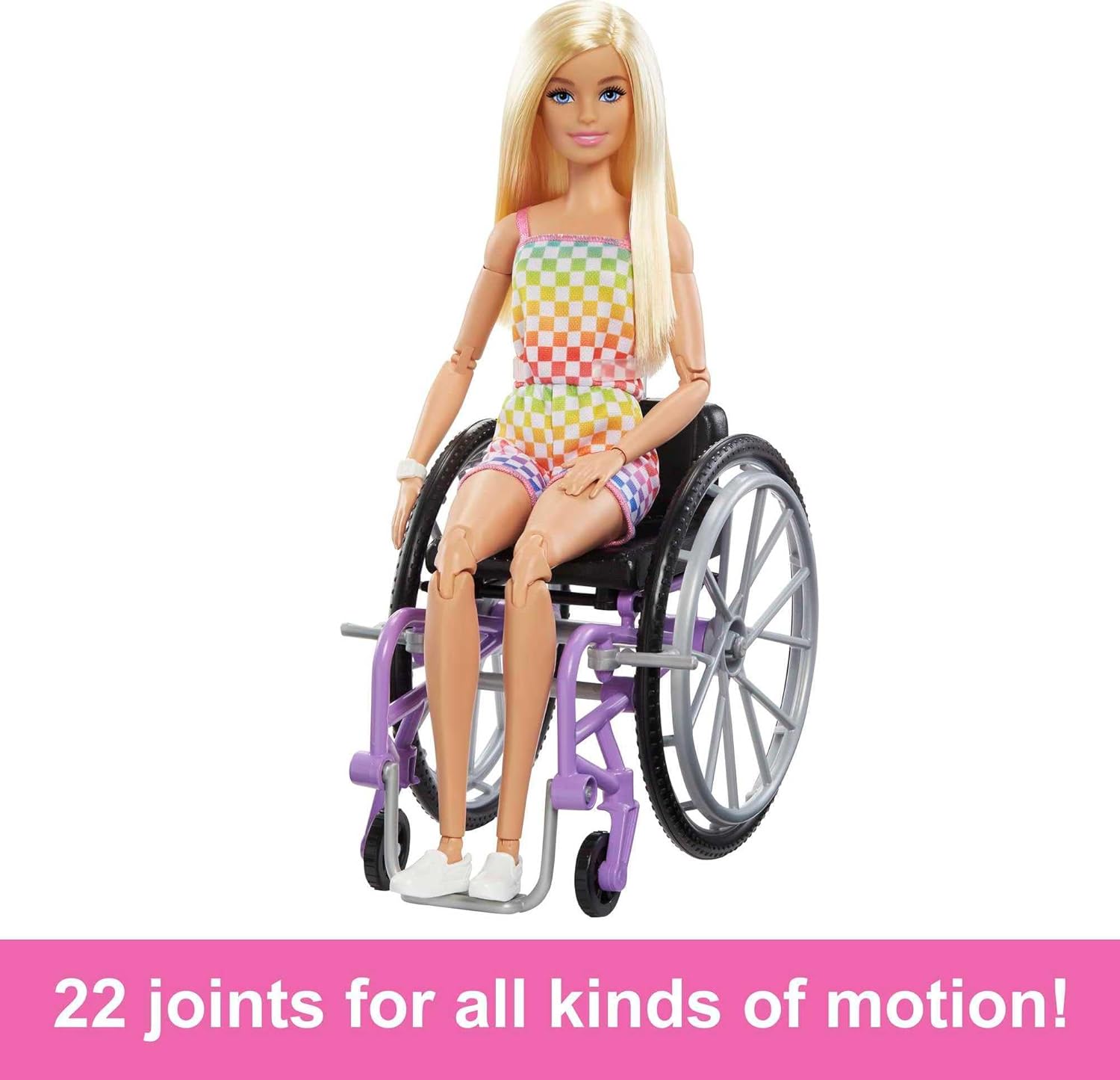 Barbie Fashionistas blonde avec fauteuil roulant, rampe et combinaison arc-en-ciel HJT13 – Image 5