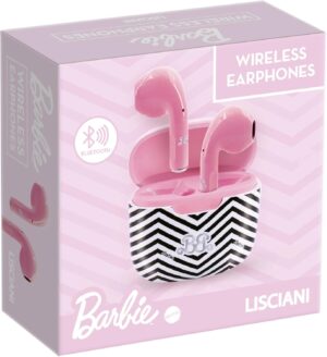 Écouteurs sans fil Barbie roses avec étui graphique noir & blanc