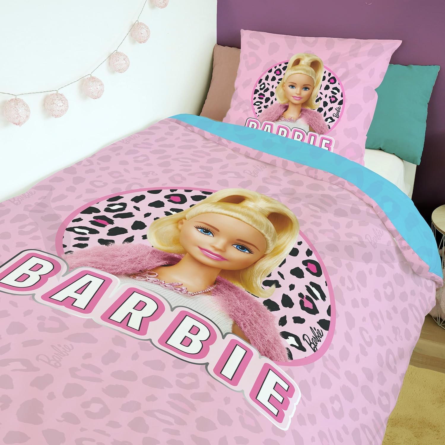 Parure Barbie réversible en 100% coton avec housse de couette 140x200 cm et taie 63x63 cm – Image 3