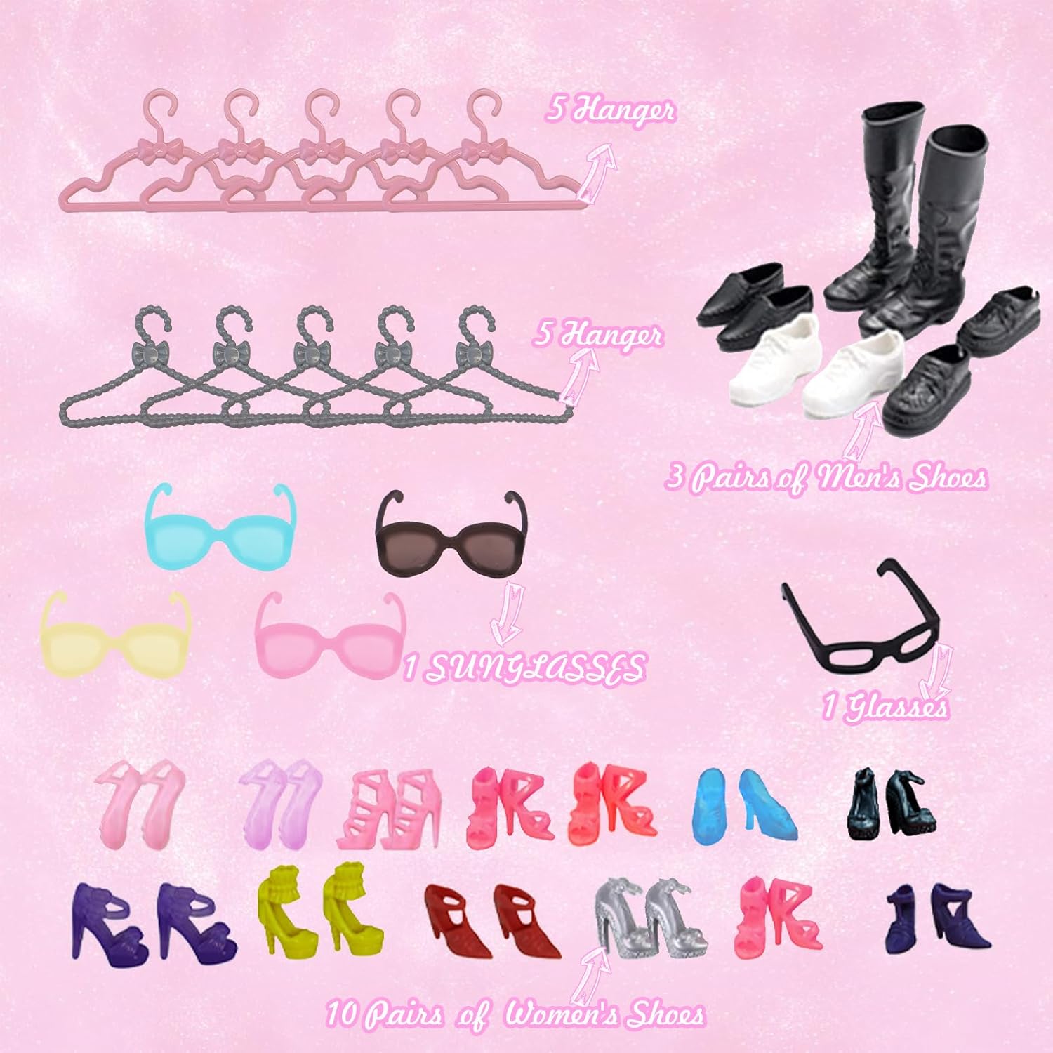 Lot compatible Barbie de 52 pièces avec 7 combinaisons et 26 chaussures pour poupées de 11,5 pouces – Image 6