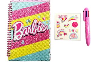 Barbie My Notebook avec paillettes réversibles et stylo multicolore