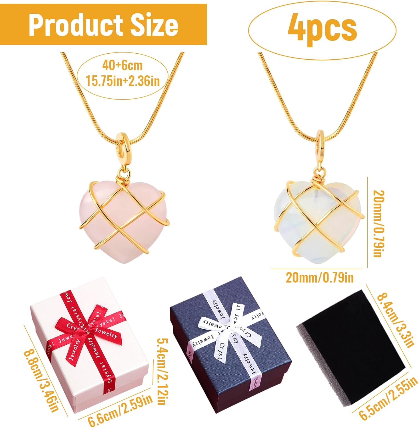 Collier Barbie rose avec pendentif cœur en cristal naturel – Image 3