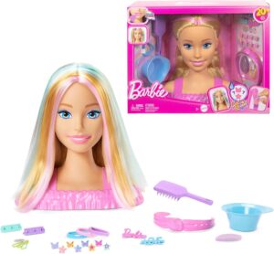 Barbie Tête à coiffer Color Reveal, cheveux blonds et 20 accessoires JFG81