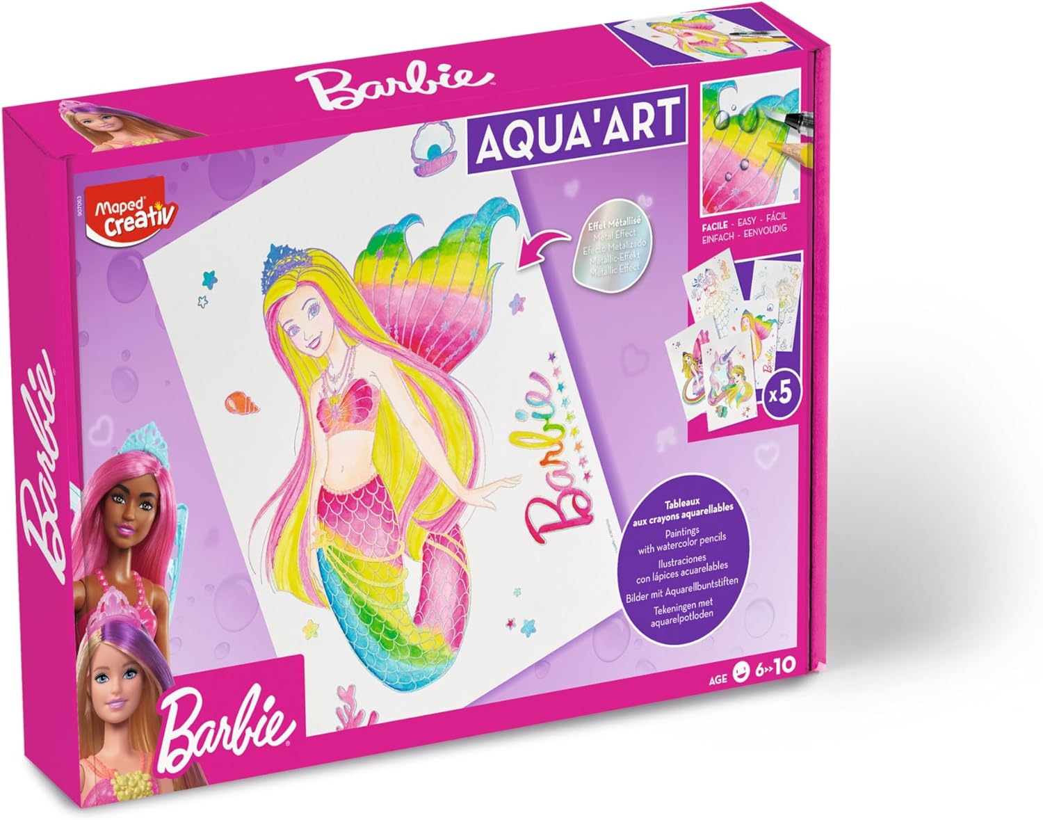 Barbie Aqua'Art Maped Creativ avec 5 affiches A4 métallisées