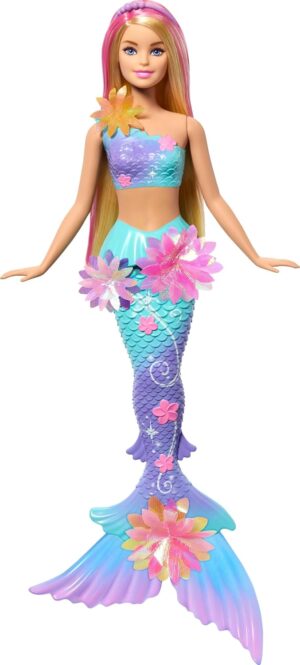 Barbie Sirène Fleur Magique blonde aux fleurs surprise et mèches roses