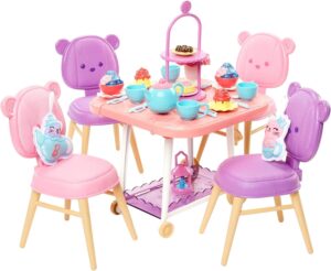 Ma Première Barbie, coffret Heure du Goûter jeu de thé avec chariot de desserts, 18 accessoires et 2 peluches HMM65