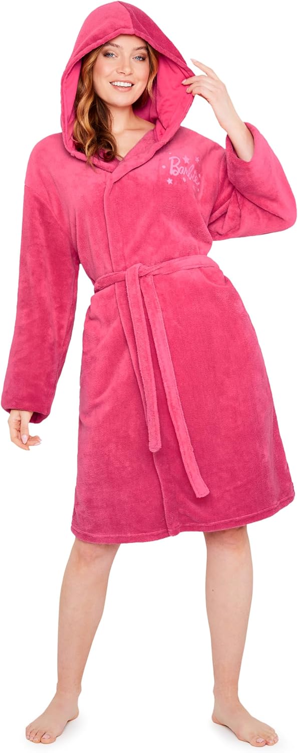 Peignoir Barbie à capuche pour femme, robe de chambre rose