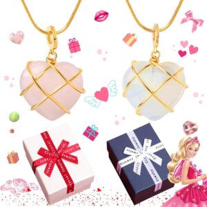 Collier Barbie cœur en quartz rose avec pendentif pierre naturelle