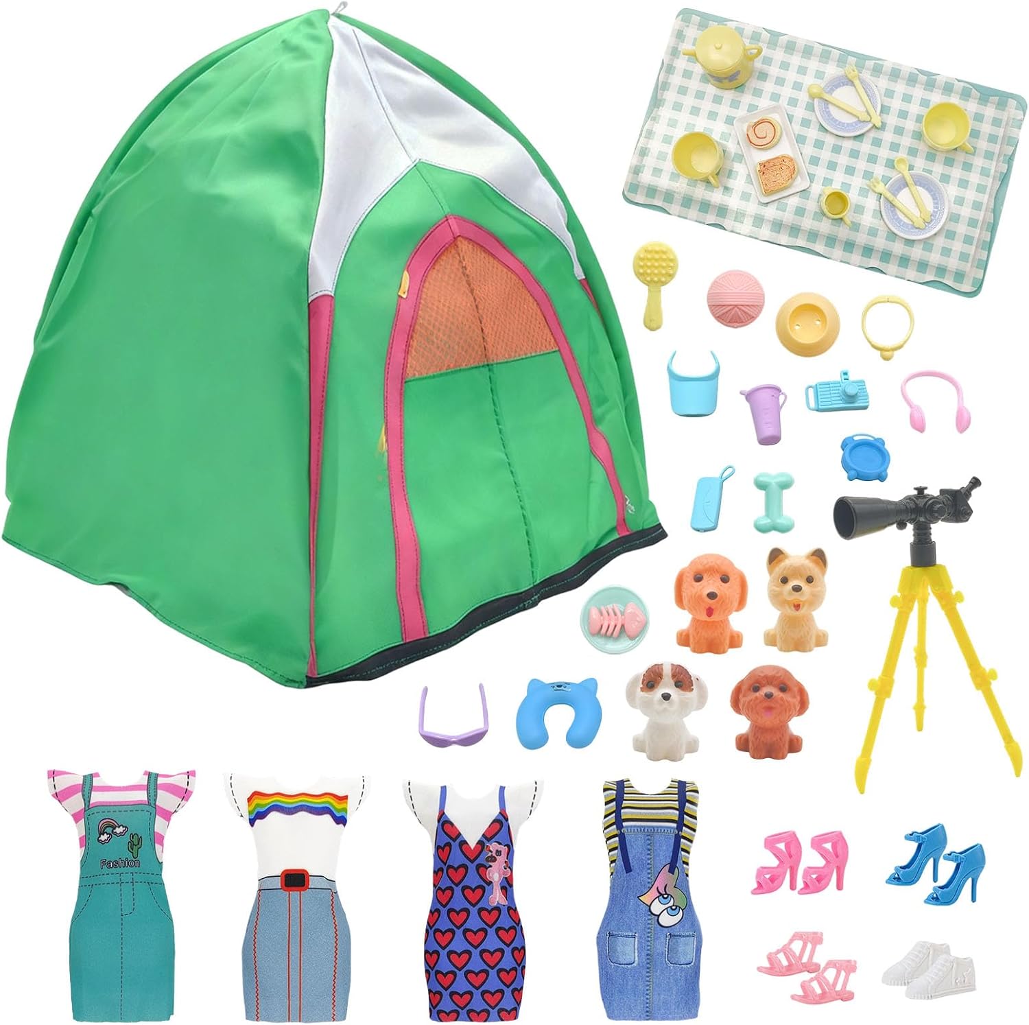 Set camping compatible Barbie 43 accessoires pour poupées de 29,9 cm