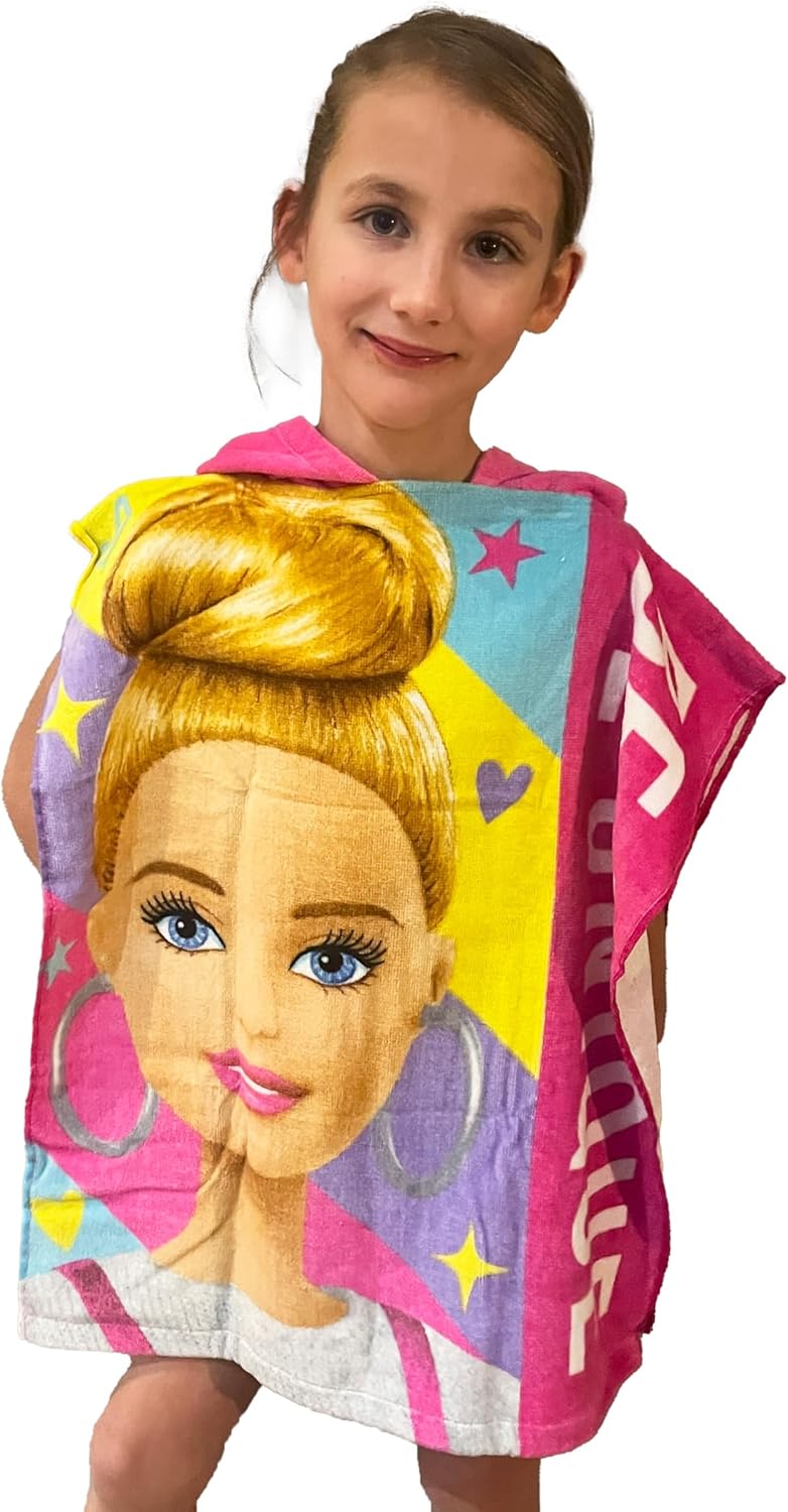 Poncho à capuche Barbie réversible rose, toucher doux – Image 4