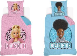 Parure Barbie réversible en 100% coton avec housse de couette 140x200 cm et taie 63x63 cm