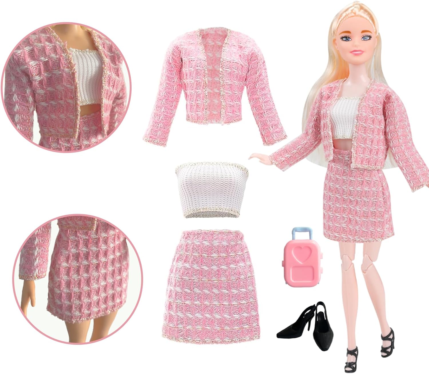 Set de mode Barbie robe rose, 5 tenues, 6 paires de chaussures et valise – Image 4