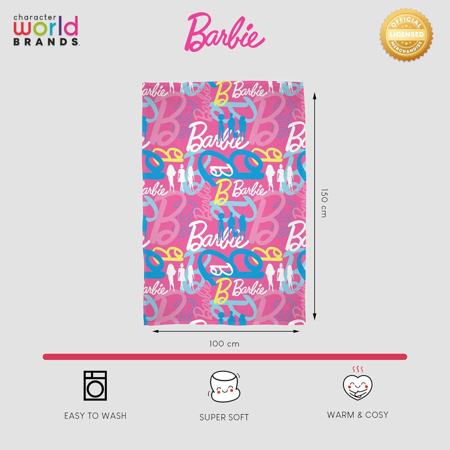 Couverture polaire Barbie 100 x 150cm logo rose – Image 7