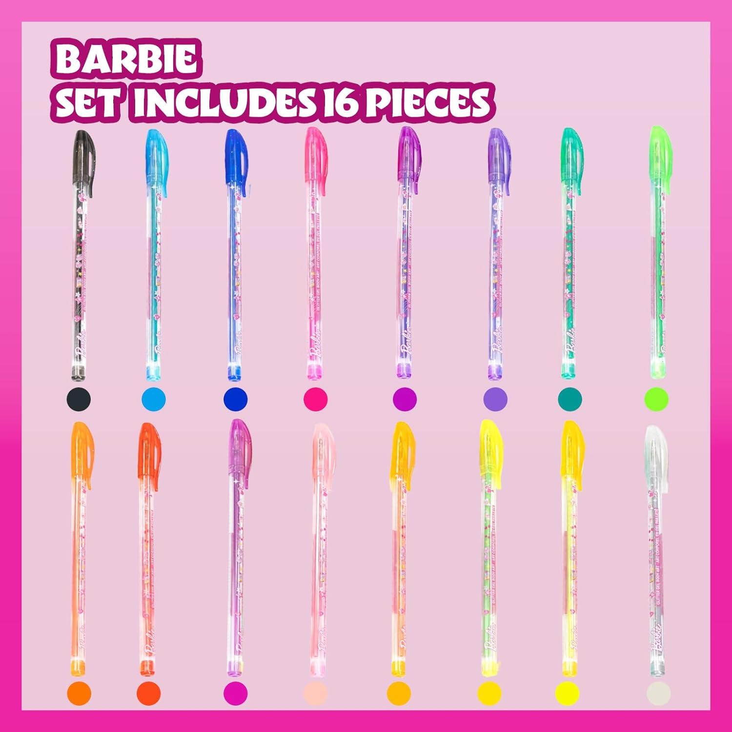 Barbie coffret 16 stylos gel pailletés multicolores dès 3 ans Townley Girl – Image 2