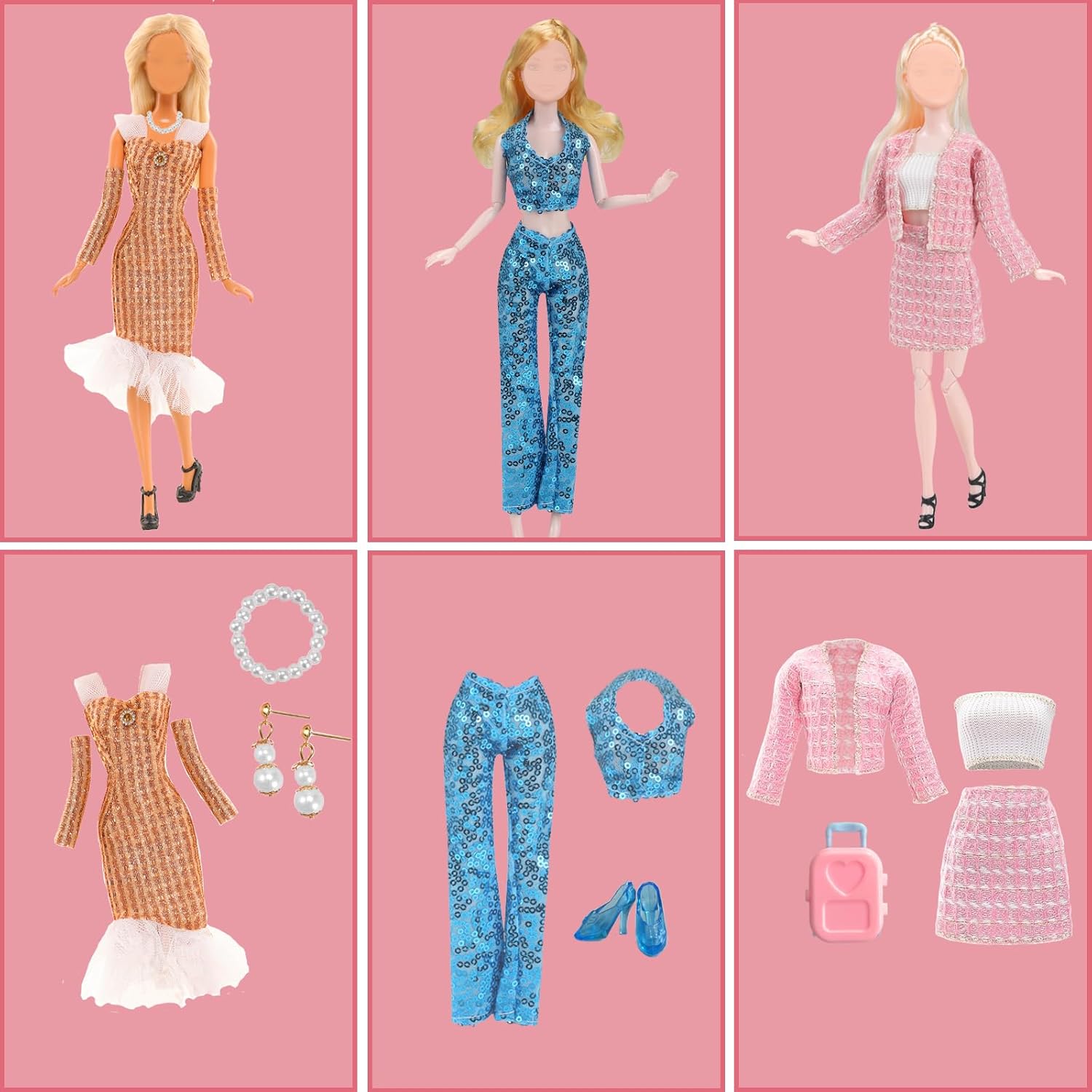 Set de mode Barbie robe rose, 5 tenues, 6 paires de chaussures et valise – Image 6