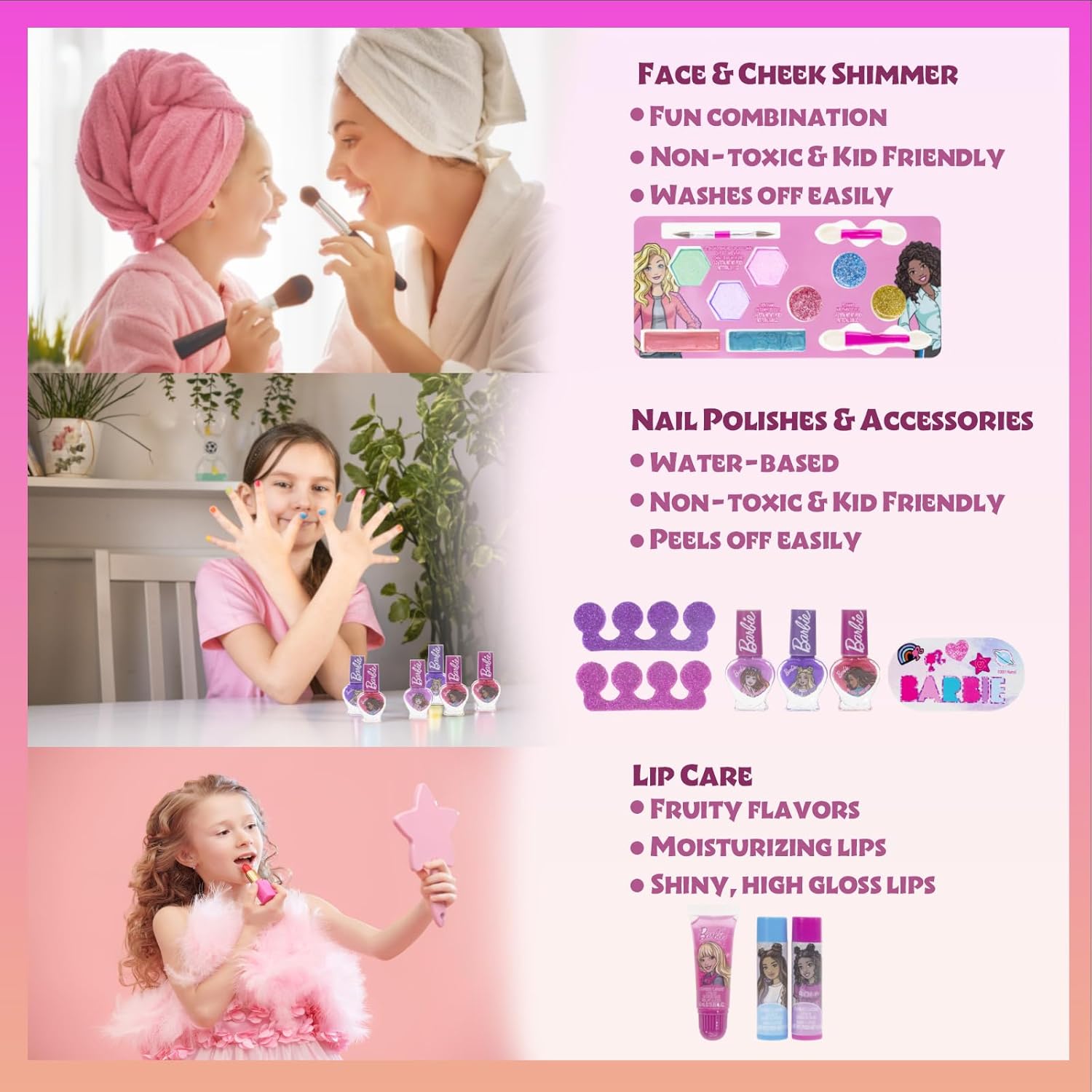 Kit de maquillage Barbie pour enfants avec mallette en acrylique, par Townley Girl – Image 6