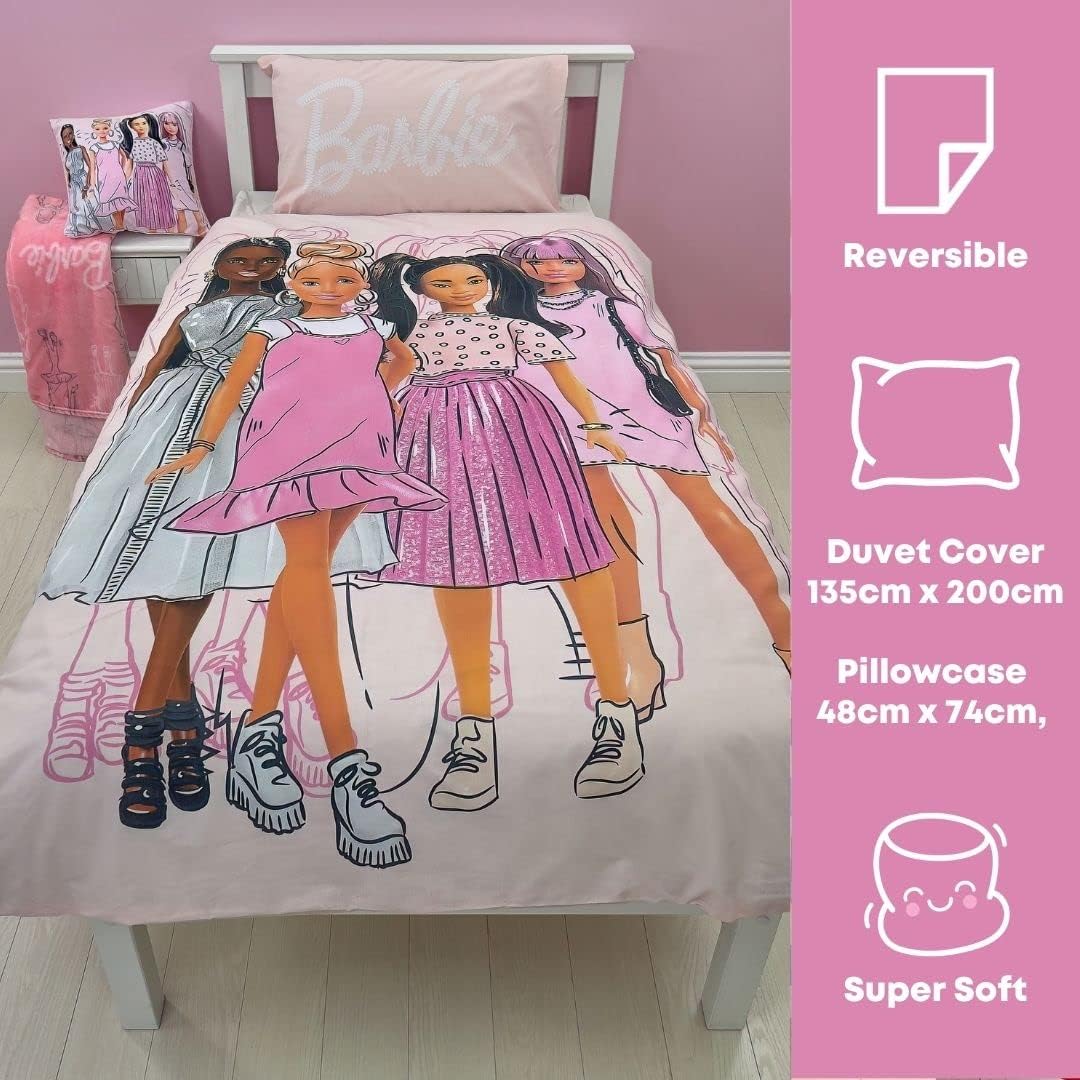 Parure de lit Barbie réversible rose avec taie assortie – Image 7