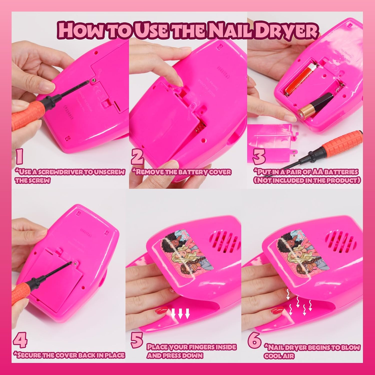 Barbie - Coffret vernis à ongles à base d'eau avec sèche-ongles pour enfants – Image 4