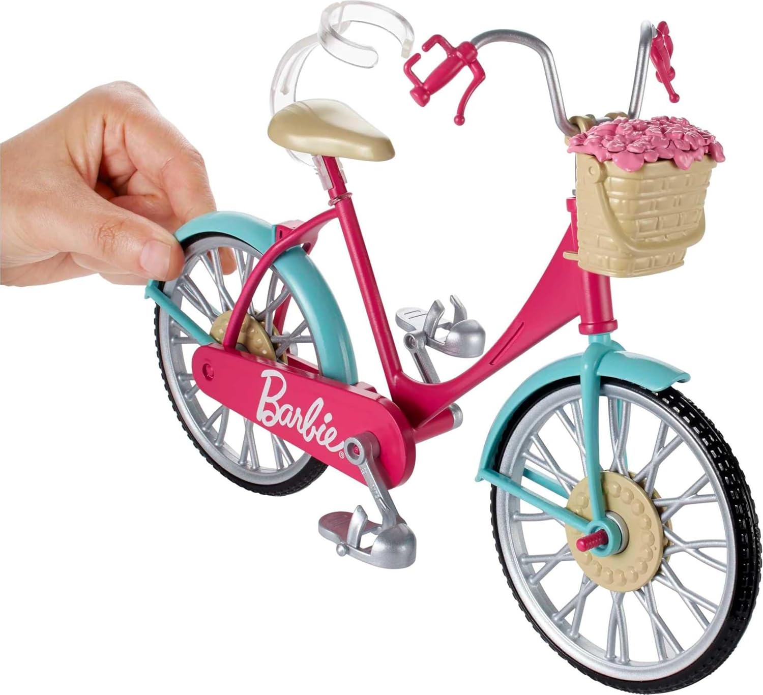Barbie vélo pour poupée avec casque bleu et panier de roses DVX55 – Image 2