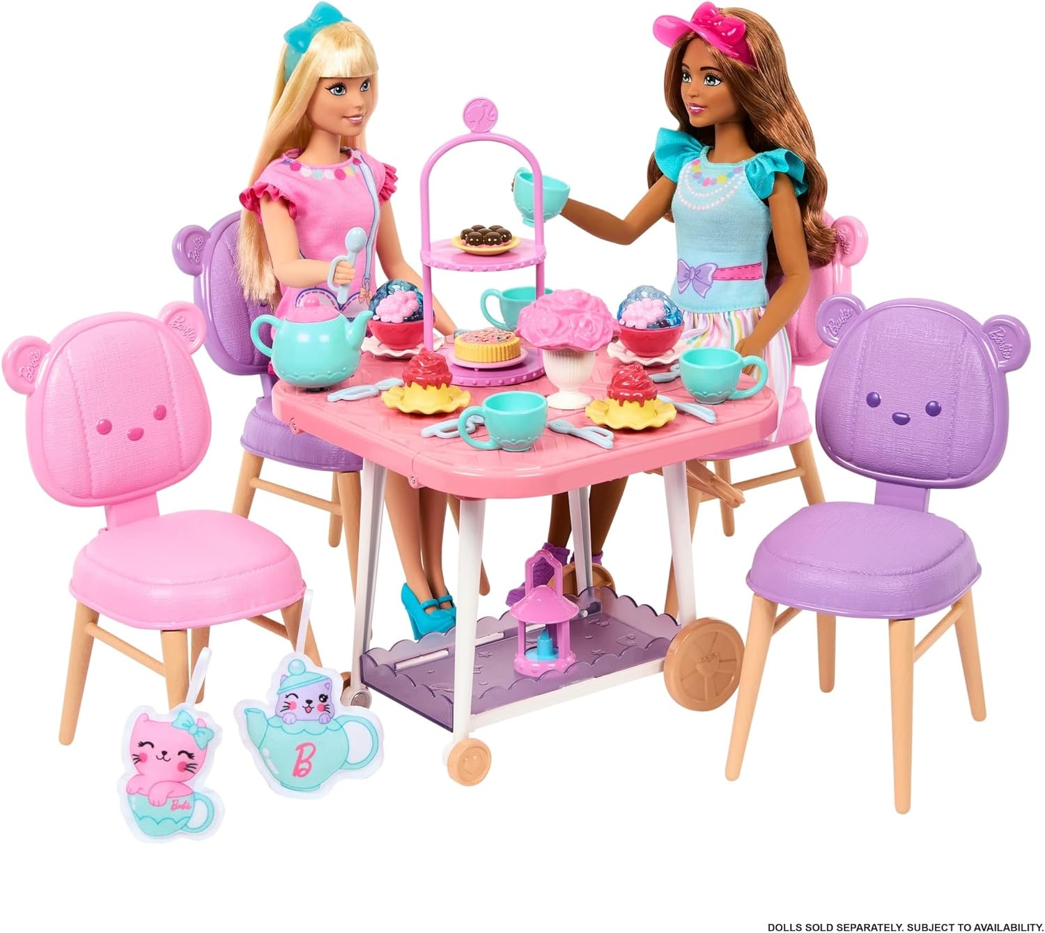 Ma Première Barbie, coffret Heure du Goûter jeu de thé avec chariot de desserts, 18 accessoires et 2 peluches HMM65 – Image 3