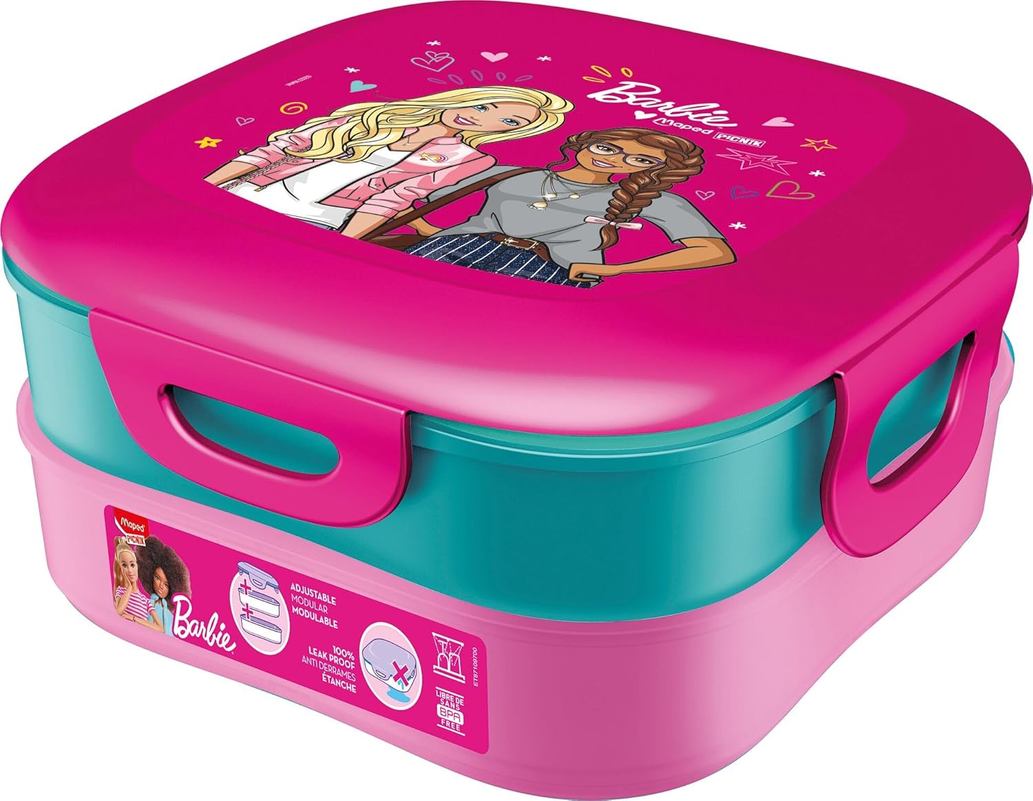 Boîte à déjeuner Barbie rose 1,4 L avec 2 compartiments modulables