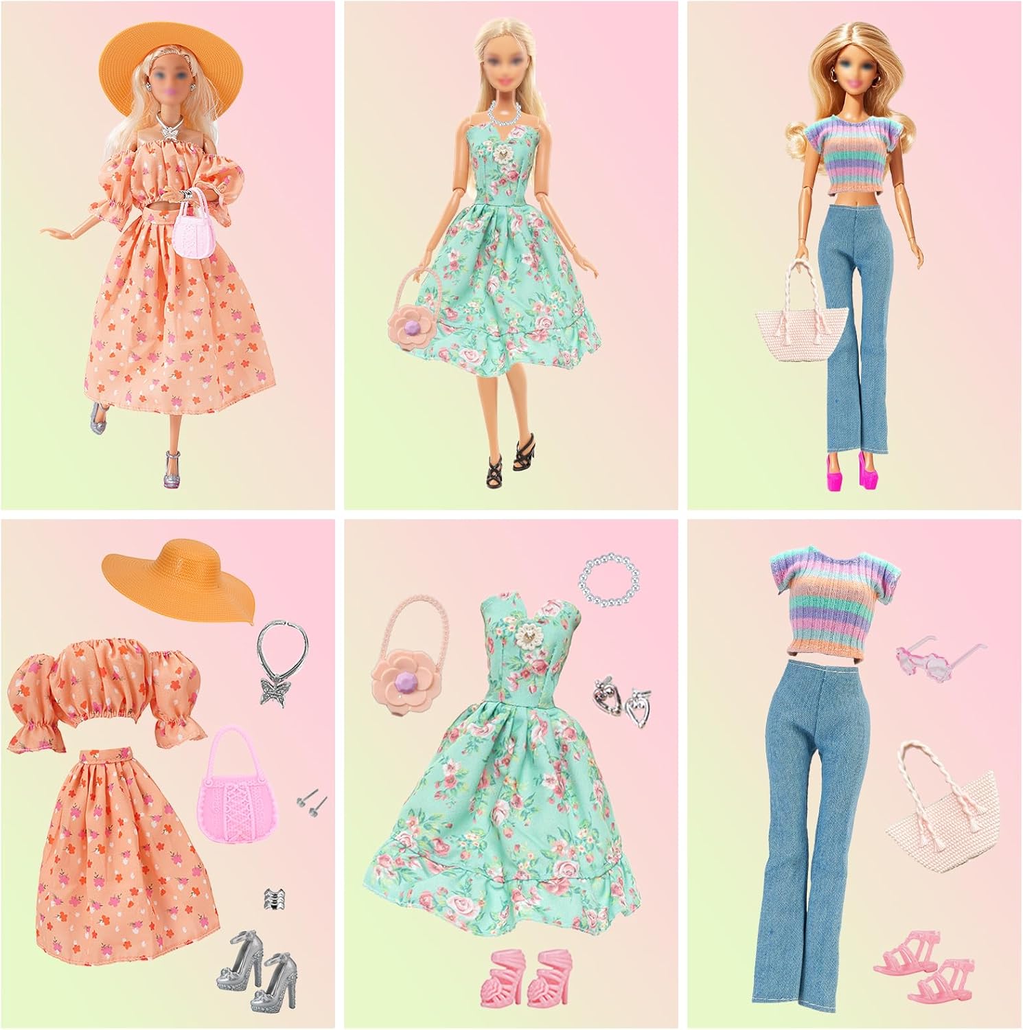 Set Barbie 33 pièces avec 2 pantalons pour poupées de 11,5 pouces – Image 2