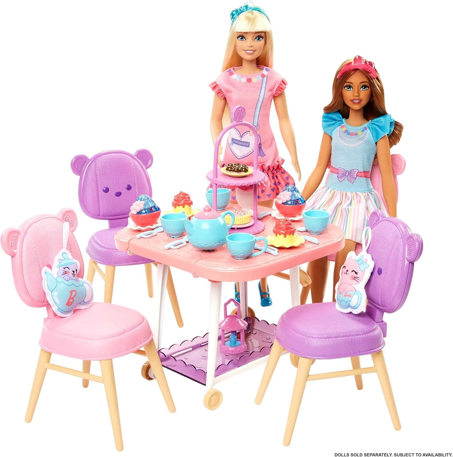 Ma Première Barbie, coffret Heure du Goûter jeu de thé avec chariot de desserts, 18 accessoires et 2 peluches HMM65 – Image 2