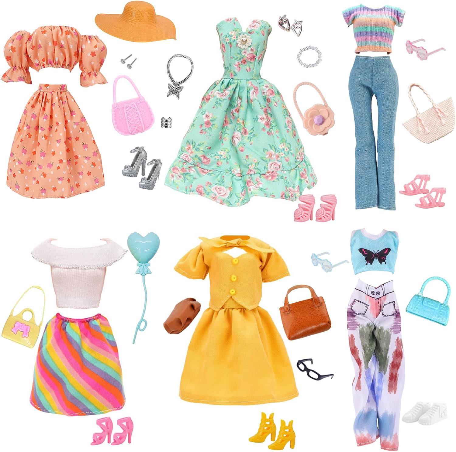 Set Barbie 33 pièces avec 2 pantalons pour poupées de 11,5 pouces