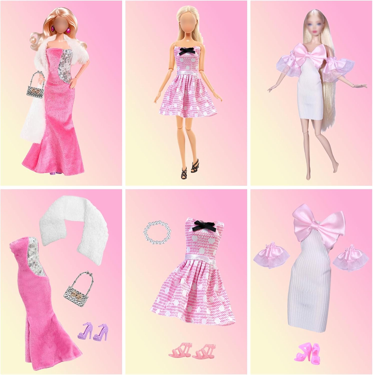 Lot Barbie de 19 vêtements de poupée avec vestes en peluche, robe en jean et 7 chaussures – Image 3
