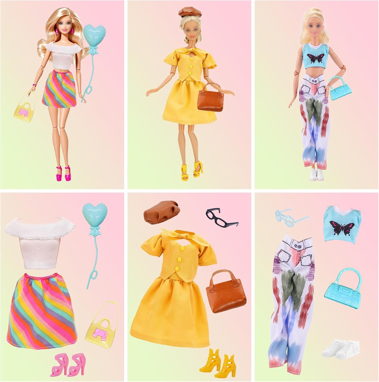 Set Barbie 33 pièces avec 2 pantalons pour poupées de 11,5 pouces – Image 3