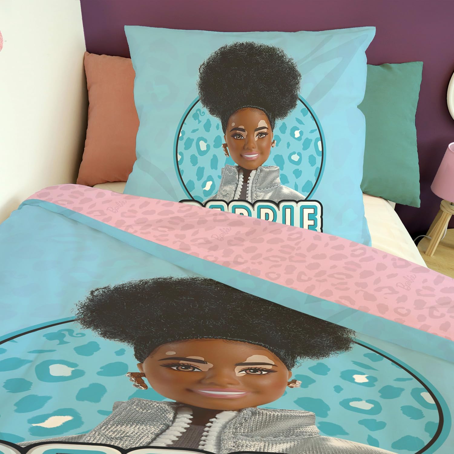 Parure Barbie réversible en 100% coton avec housse de couette 140x200 cm et taie 63x63 cm – Image 5