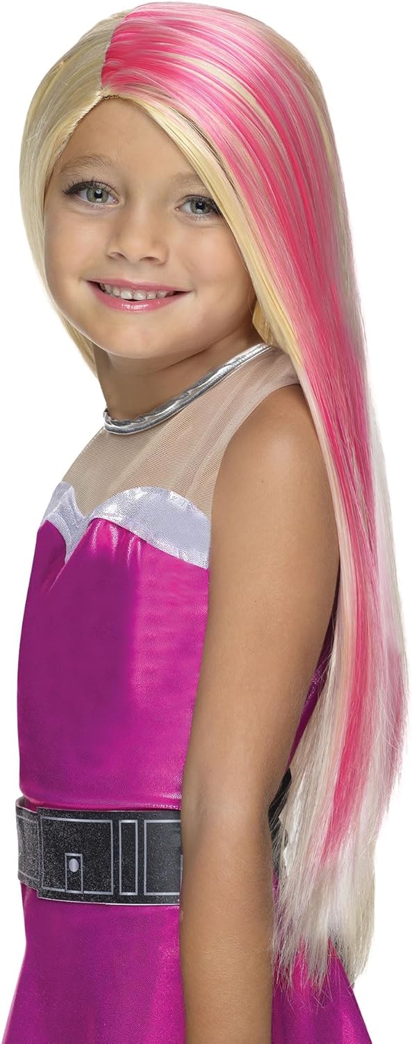 Perruque Barbie blonde avec mèche rose, taille unique