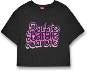 Crop top Barbie femme gris acid wash à triple logo rétro